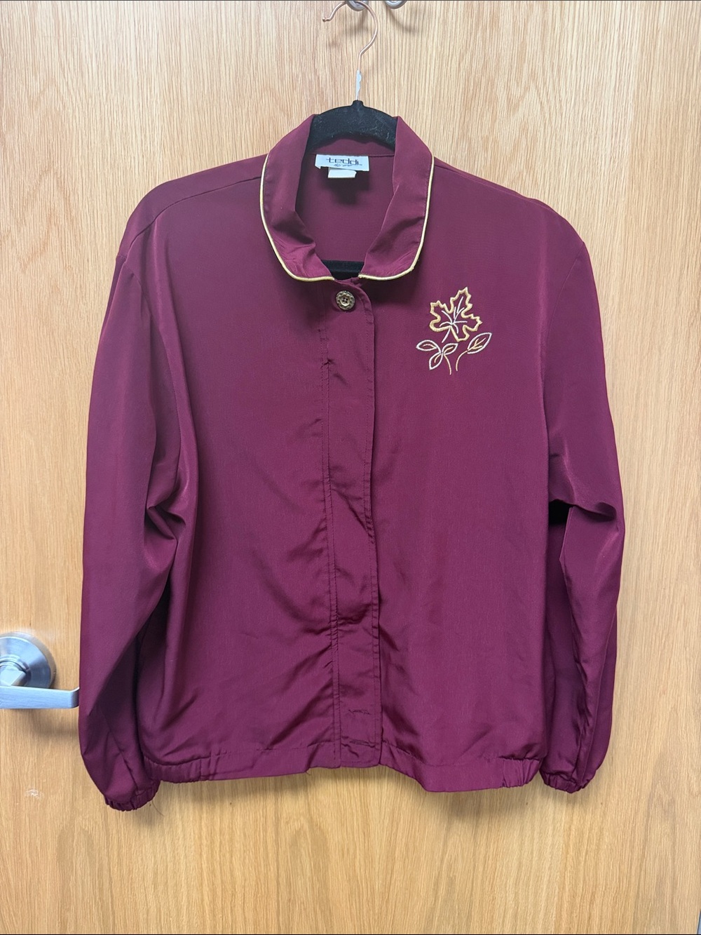 Teddi Burgundy Bomber Jacket with Gold Embroidered Leaf